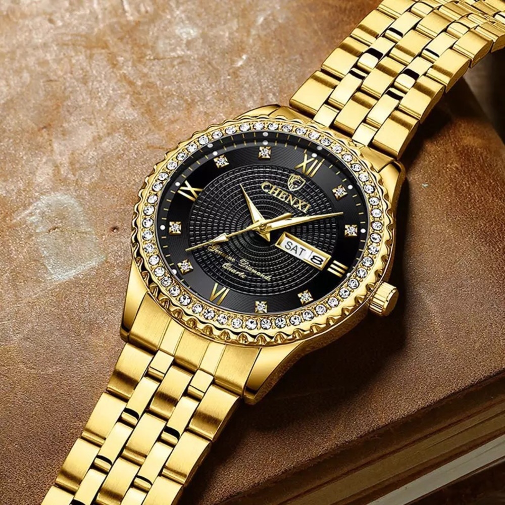 CHENXI gold watch black background